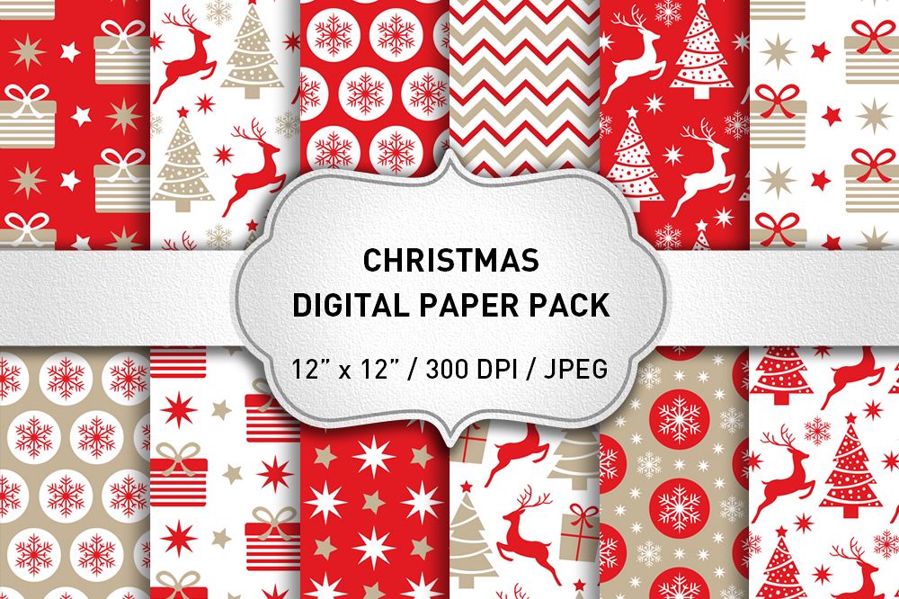 Red Christmas Digital Paper Pack / Backgrounds / Scrapbooking / Patterns / Printables / Card Making example image 1