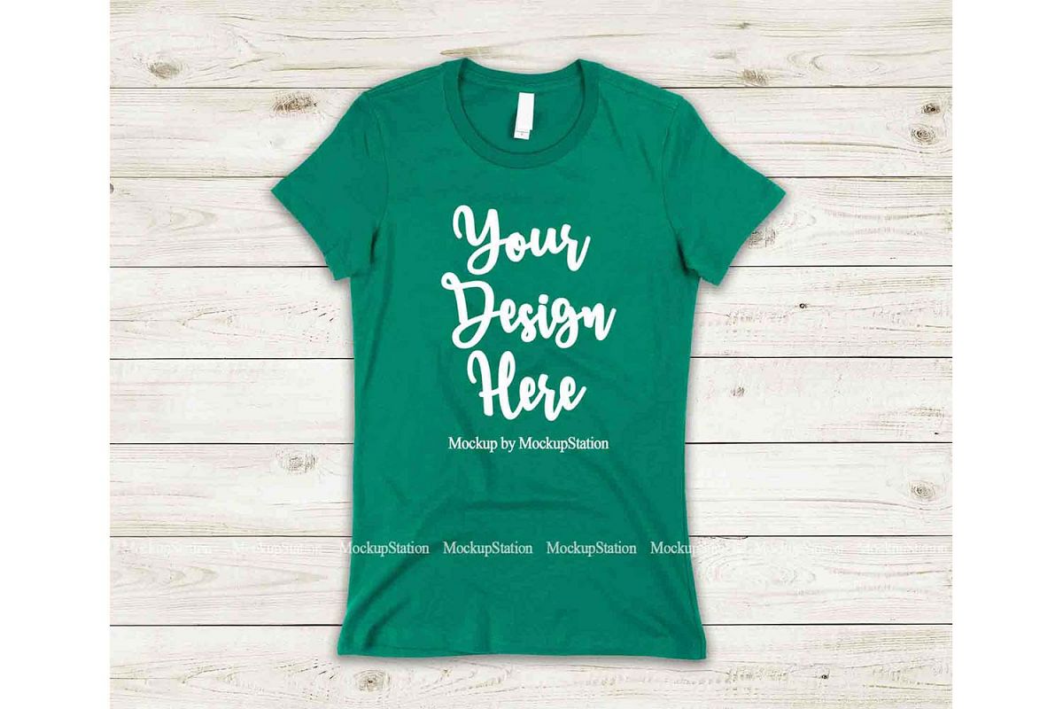 Green Shirt Mock Up, Bella Canvas 6004 Tshirt Mockup example image 1