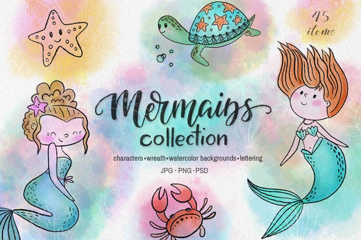 Mermaids watercolor collection example image 1