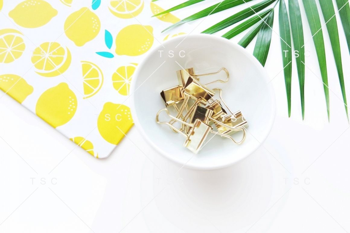 Gold Stationery & Palm Leaf Stock Photo example image 1