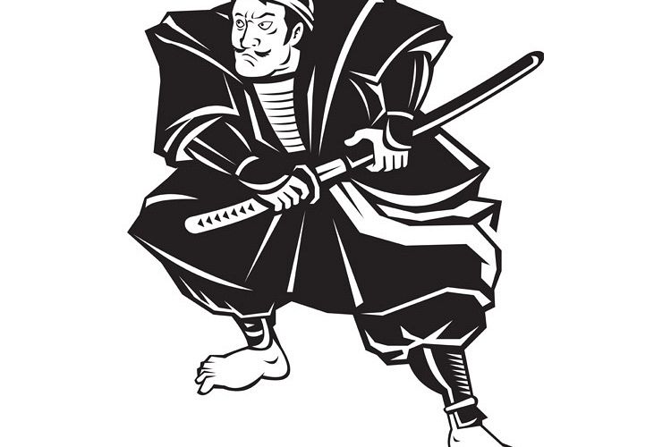 Samurai warrior with katana sword fighting stance example image 1