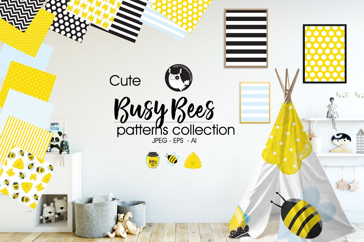 Busy Bees, digital papers example image 1