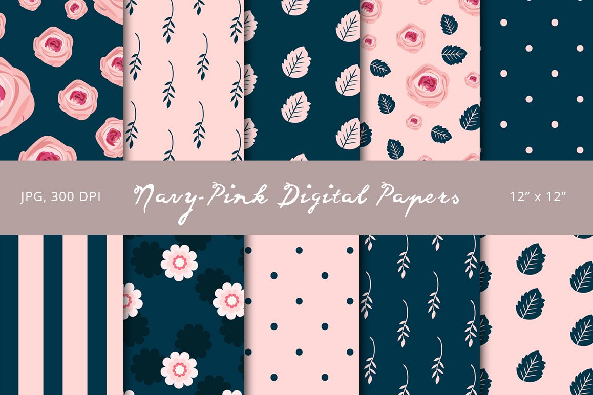 Navy-Pink Digital Papers example image 1