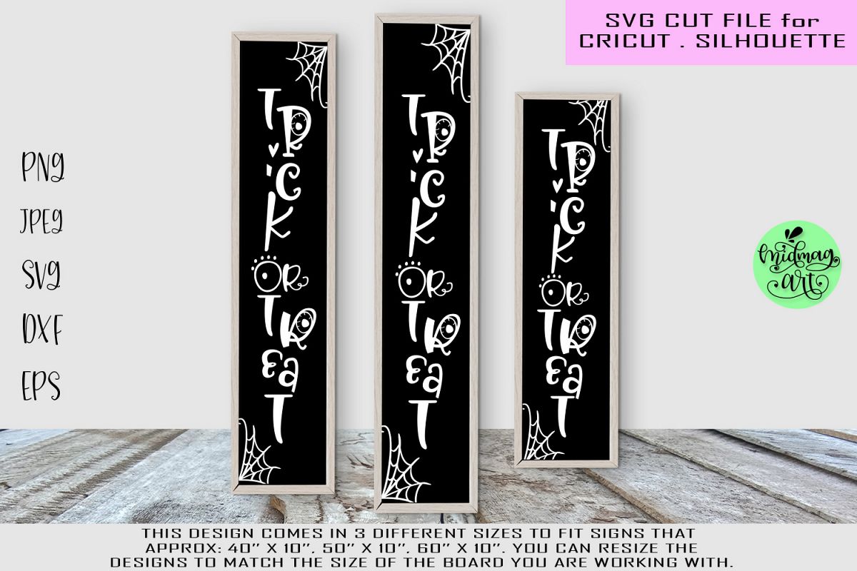 Trick or treat vertical sign svg, halloween wood sign svg example image 1