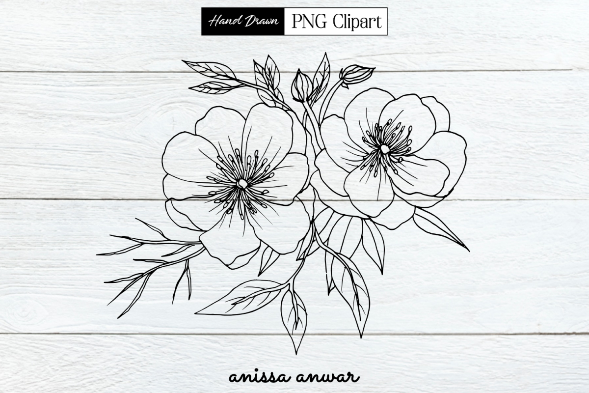 Flowers Bouquet Line Art, Png Clipart, Sublimation Printable example image 1