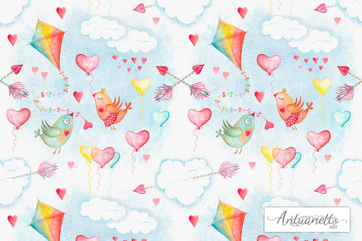 Watercolor sky cute seamless pattern example image 1