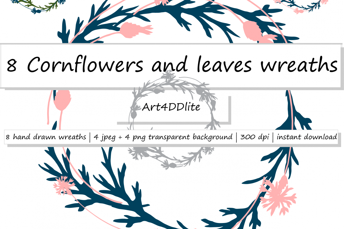 Cornflowers and Leaves Wreaths Clipart example image 1
