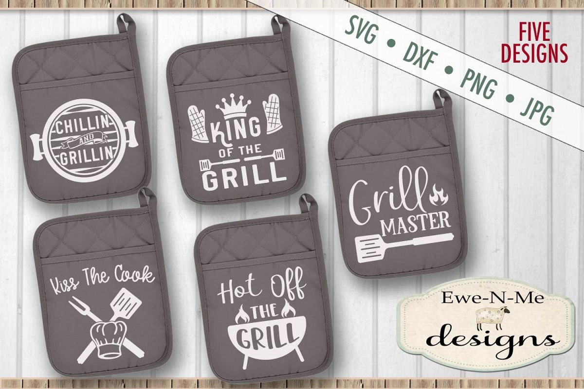 Grilling BBQ Themed Pot Holder Bundle - Fathers Day SVG example image 1