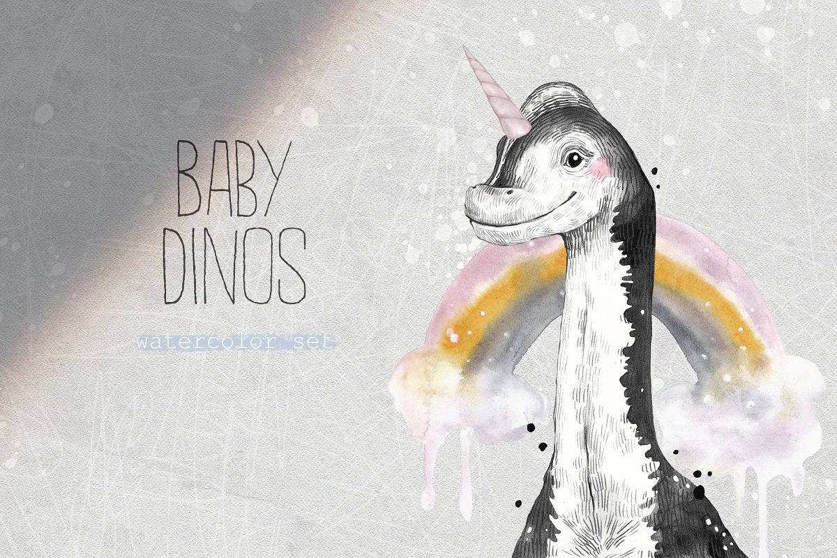BABY DINOS watercolor set example image 1