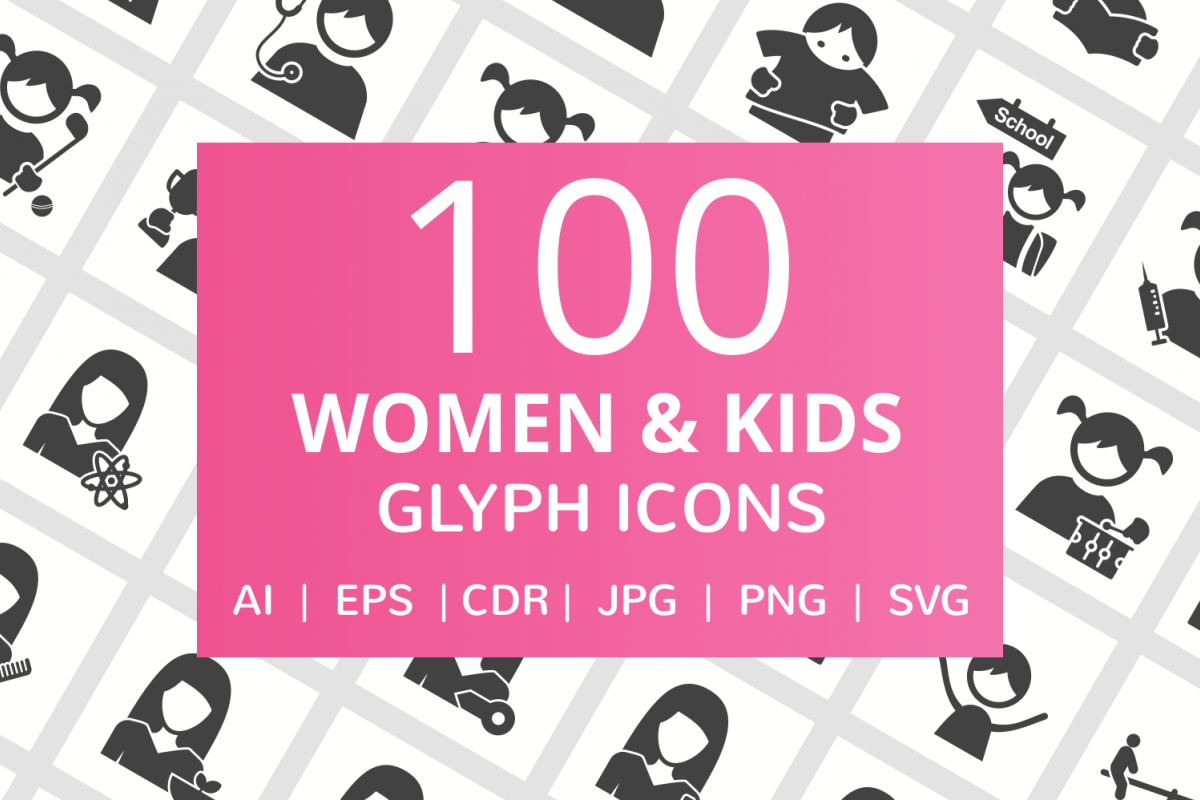 100 Women & Kids Glyph Icons example image 1