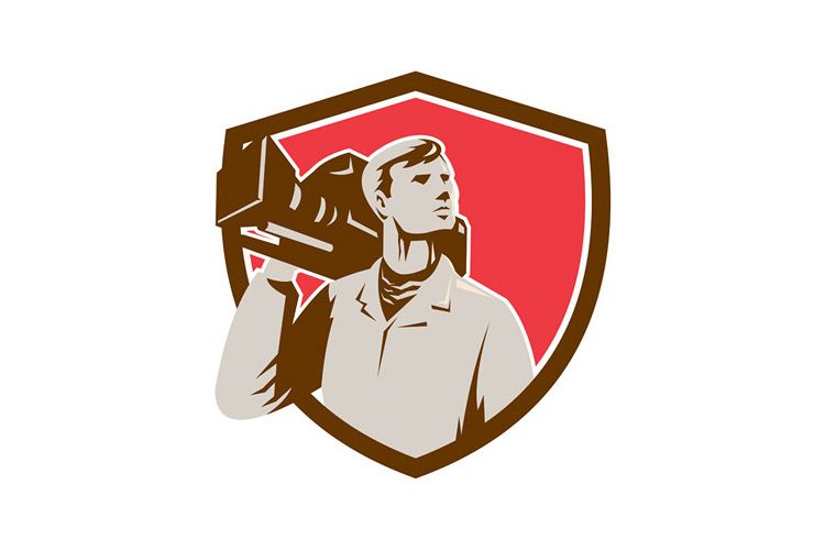 Cameraman Vintage Video Camera Shield Retro example image 1