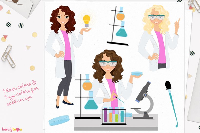 Scientist woman character clip art L291 Dixie example image 1