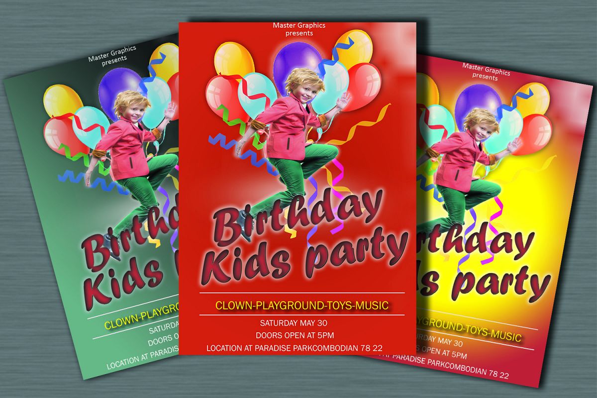 Birthday invitation card in 3 colours example image 1