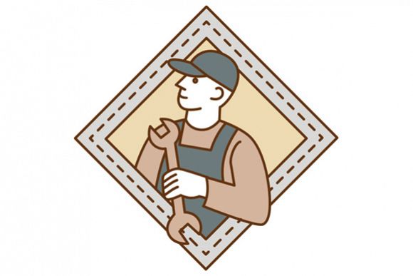 Mechanic Holding Wrench Crest Mono Line example image 1