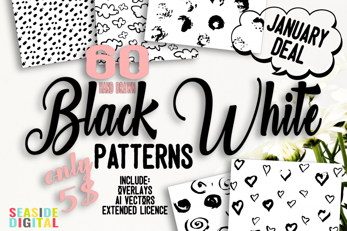 60 Black and White Patterns Bundle example image 1