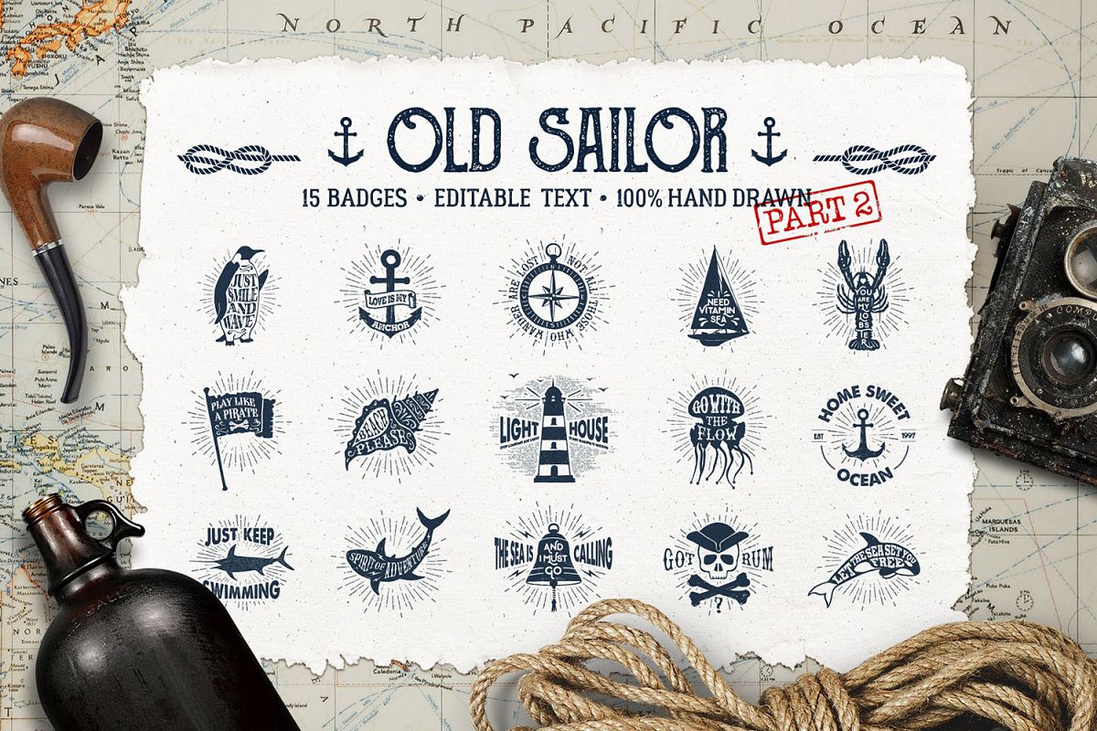 Old Sailor. Vintage Badges. Vol.2 example image 1
