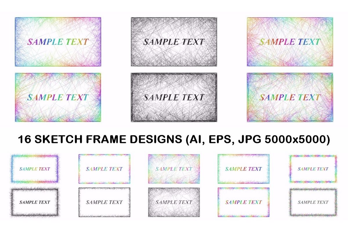 16 sketch frame designs (AI, EPS, JPG 5000x5000) example image 1