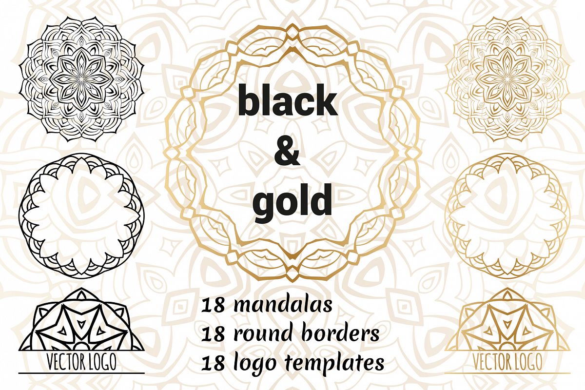 Set of decorative elements. Black and gold example image 1