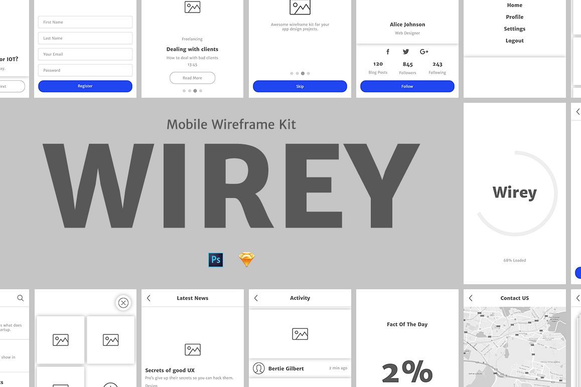 Wirey Mobile Wireframe Kit example image 1
