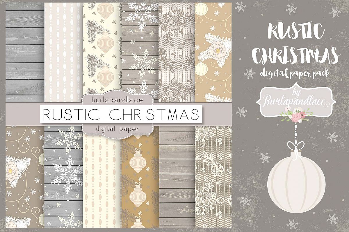 Vintage rustic floral christmas digital papers example image 1