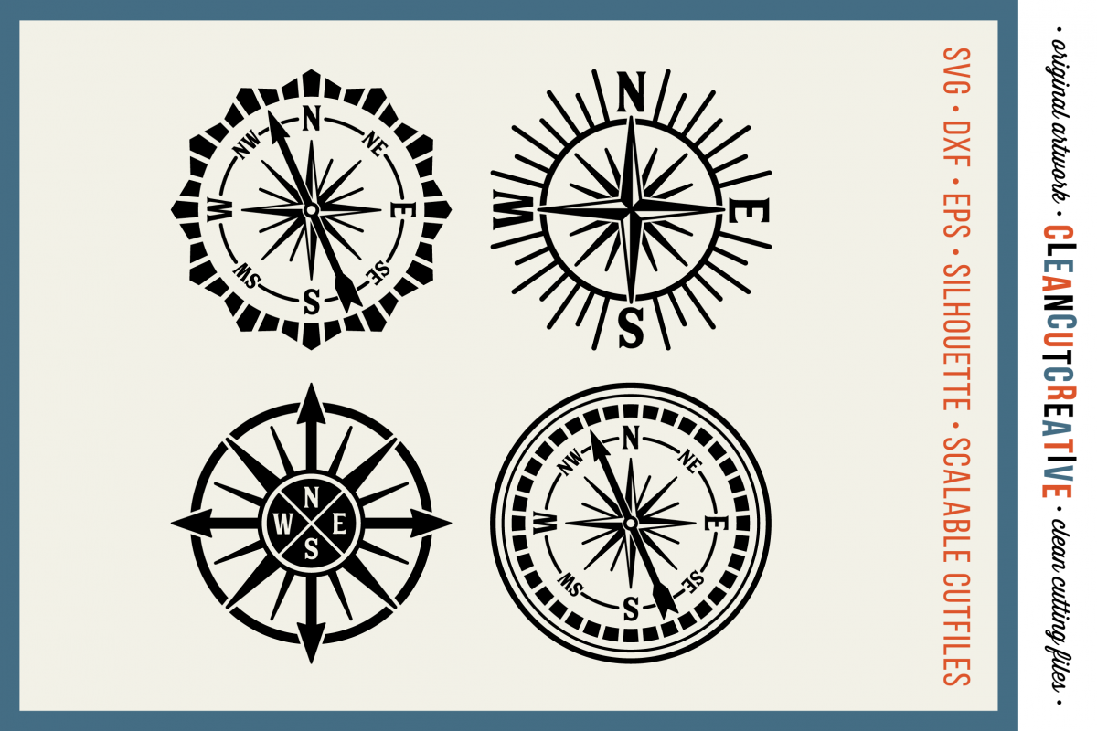 Set of 4 RETRO COMPASSES - SVG DXF EPS PNG - Cricut & Silhouette - clean cutting files example image 1