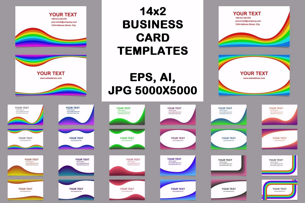 14x2 curved design business card templates (EPS, AI, JPG 5000x5000) example image 1