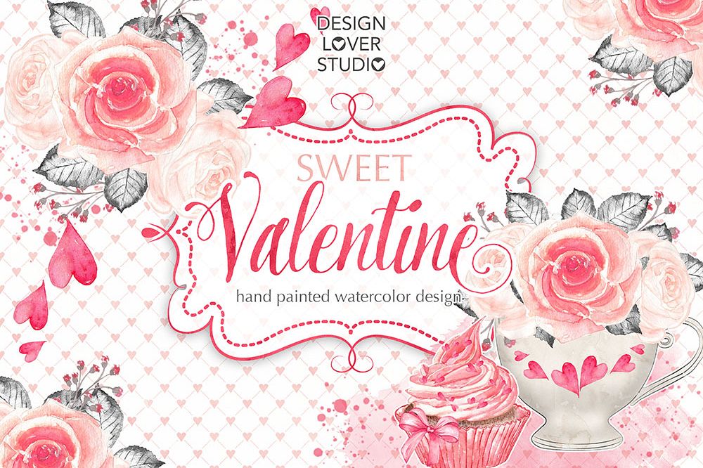 Watercolor Sweet Valentine design example image 1