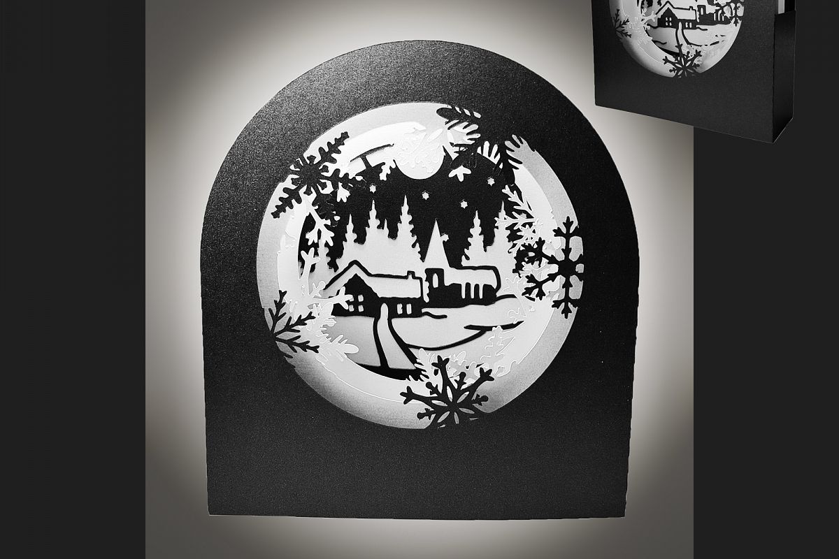 Snow Globe Winter Village shadow box card example image 1