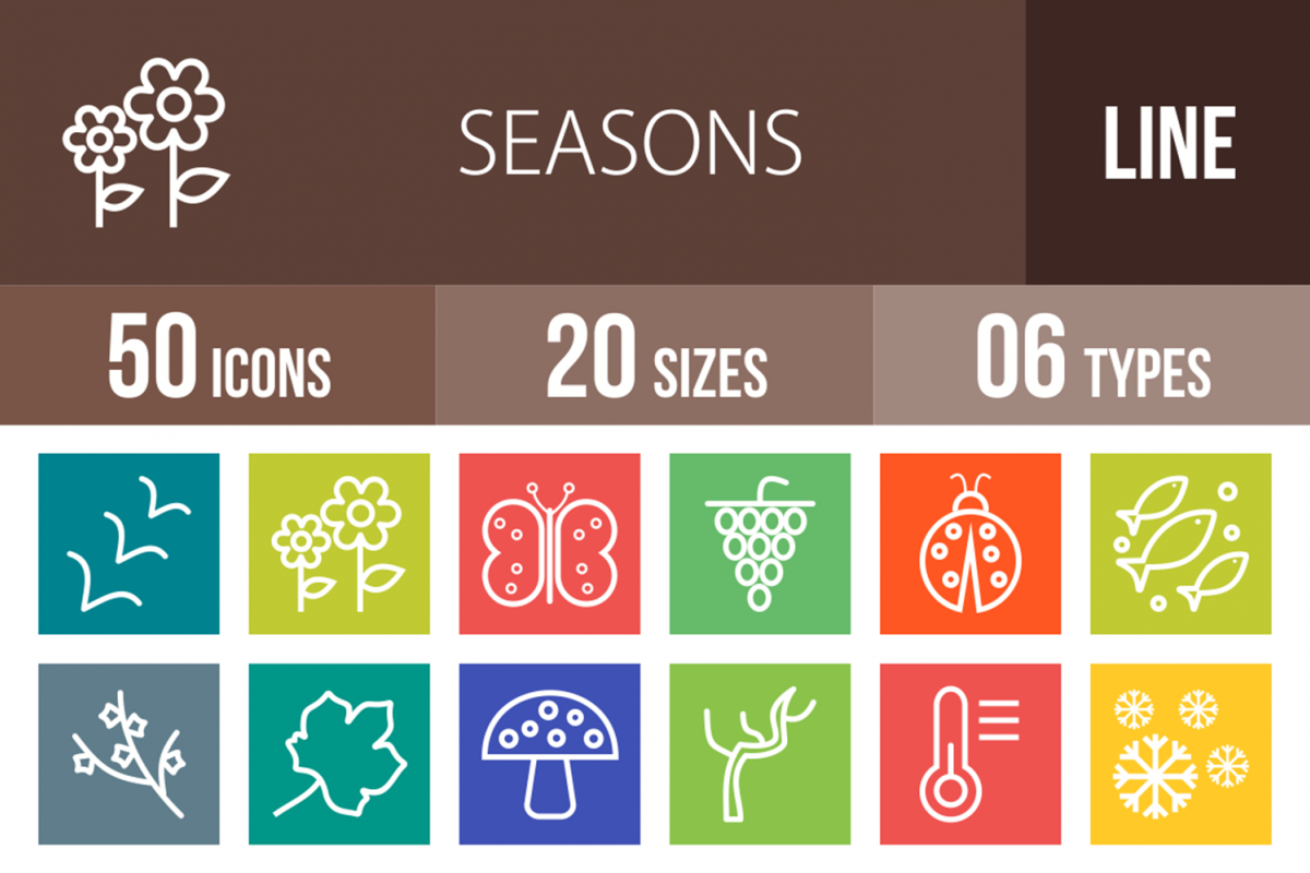 50 Seasons Line Multicolor B/G Icons example image 1