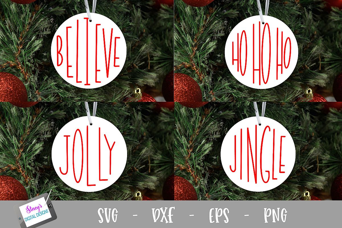 Christmas Words SVG - 4 round ornament designs example image 1