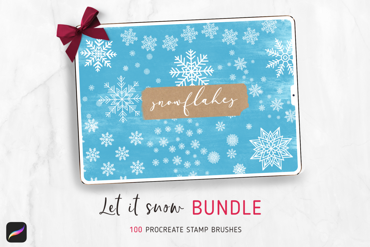 100 Procreate Snowflake Brush BUNDLE Stamp Brushes Patterns example image 1