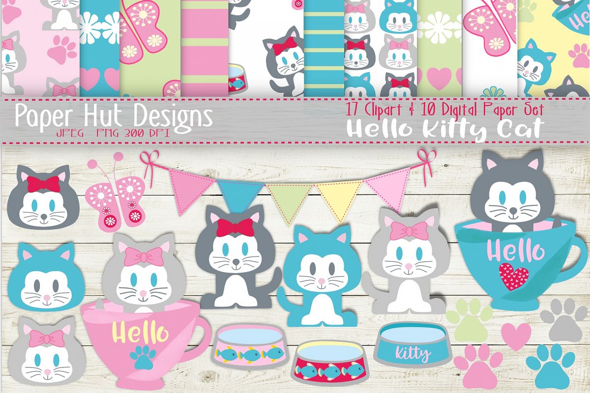 Kitten Cat Clipart and Digital Papers Set example image 1