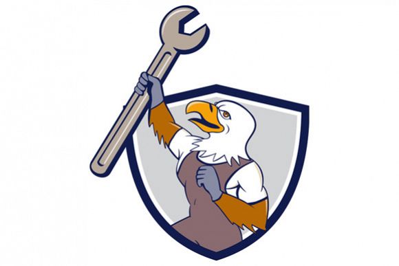 Mechanic Bald Eagle Spanner Crest Cartoon example image 1