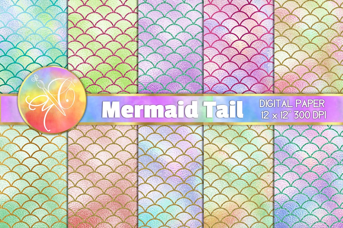 Mermaid Tails Digital Paper, Digital Background