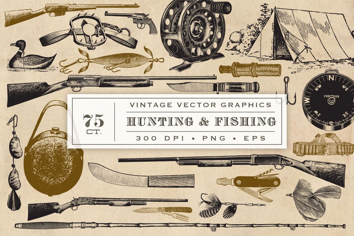 Hunting Fishing and Camping Vector Graphics example image 1