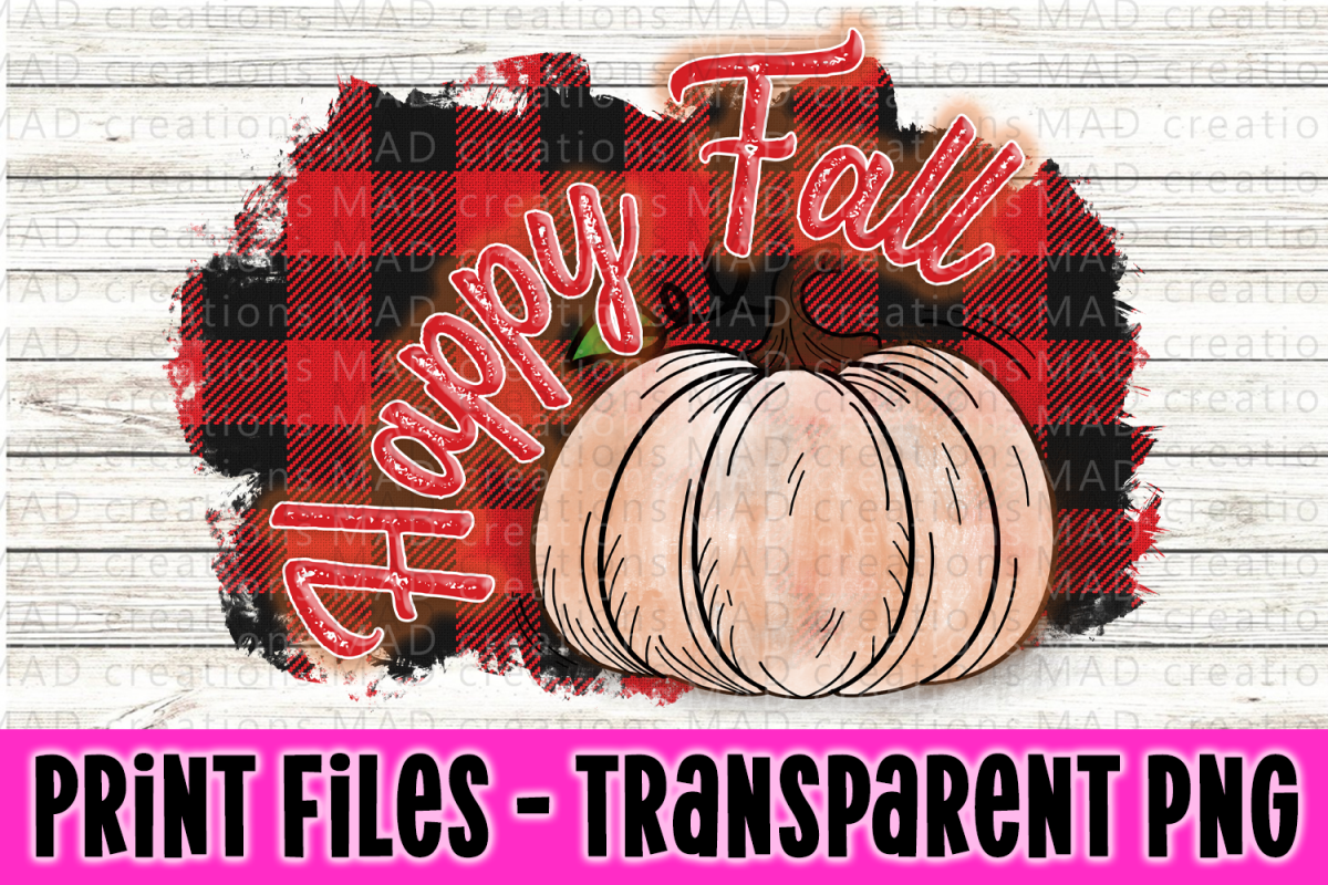 Happy Fall - Red & Black Buffalo Plaid- Pumpkin - Print File example image 1