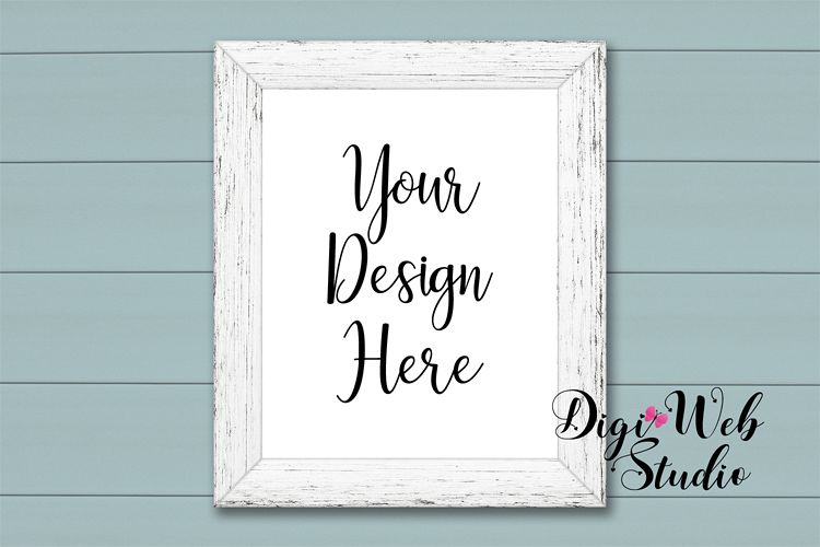 Wood Sign Mockup - White Distressed Wood Frame on Shiplap example image 1