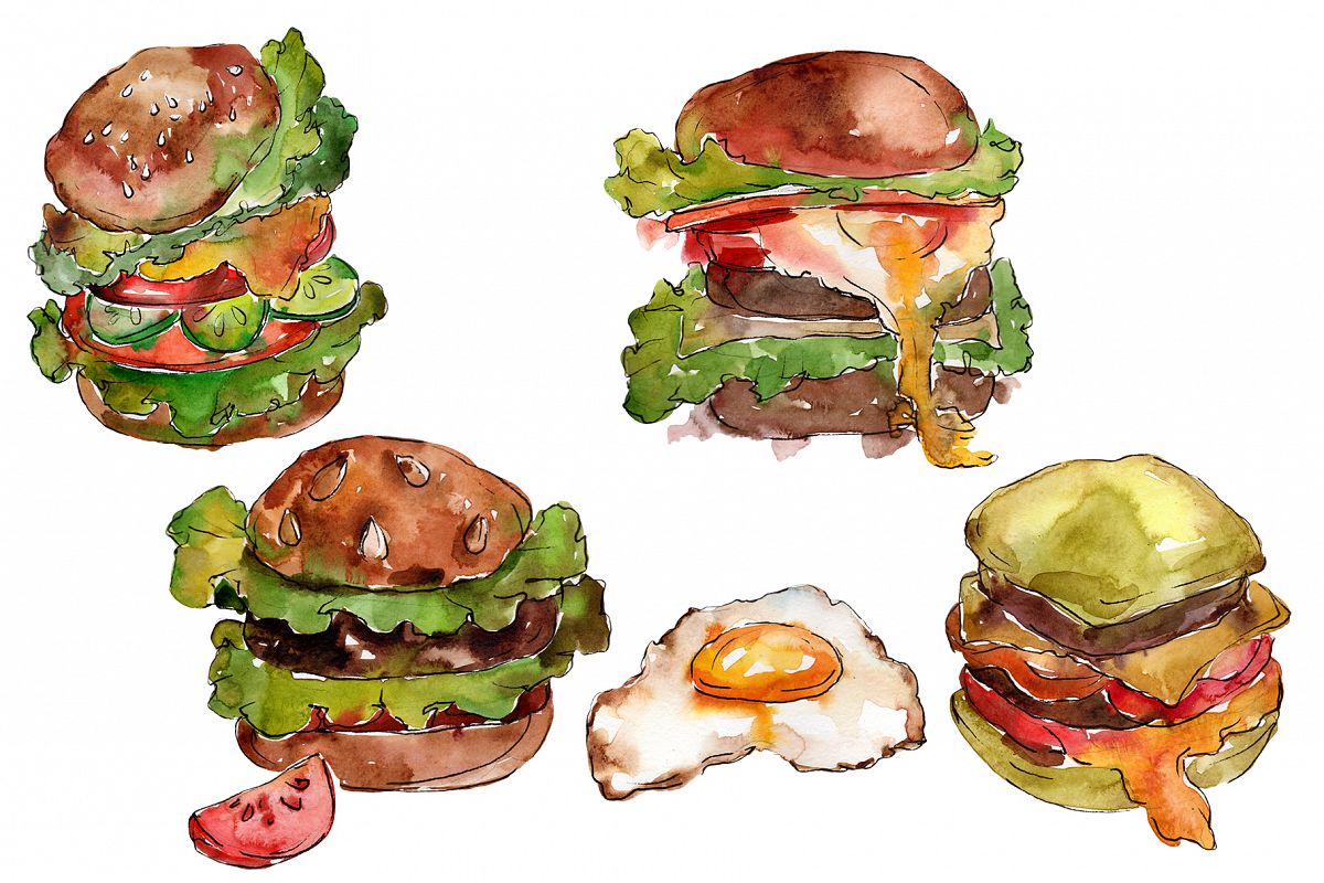 Hamburger for gentleman watercolor png example image 1