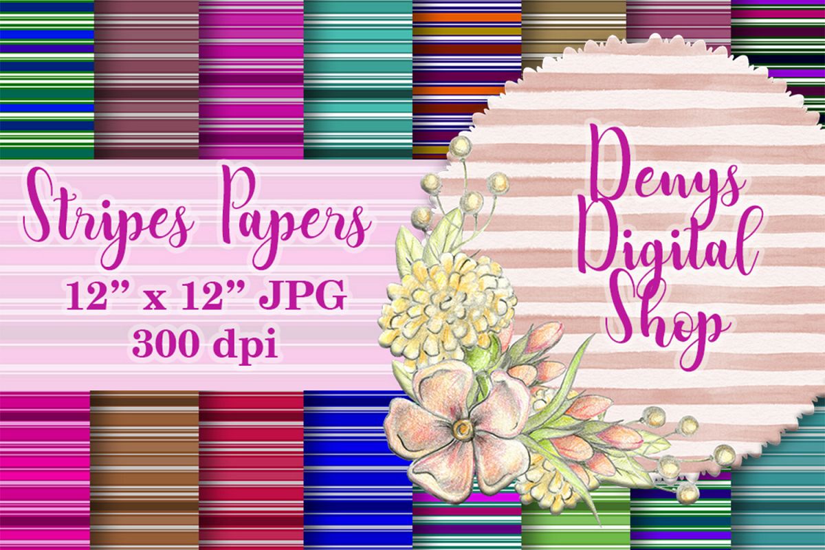 Striped Digital Paper Pack, Stripes Background,Color,sale example image 1