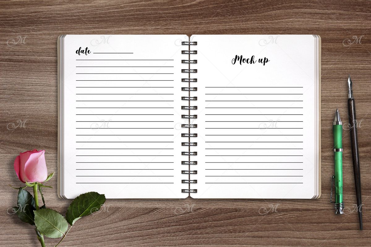 Download Spiral Notebook Opened Mock up. PSD & PNG