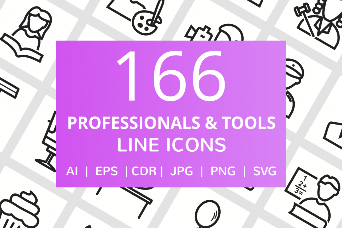 166 Professionals & their tools Line Icons example image 1