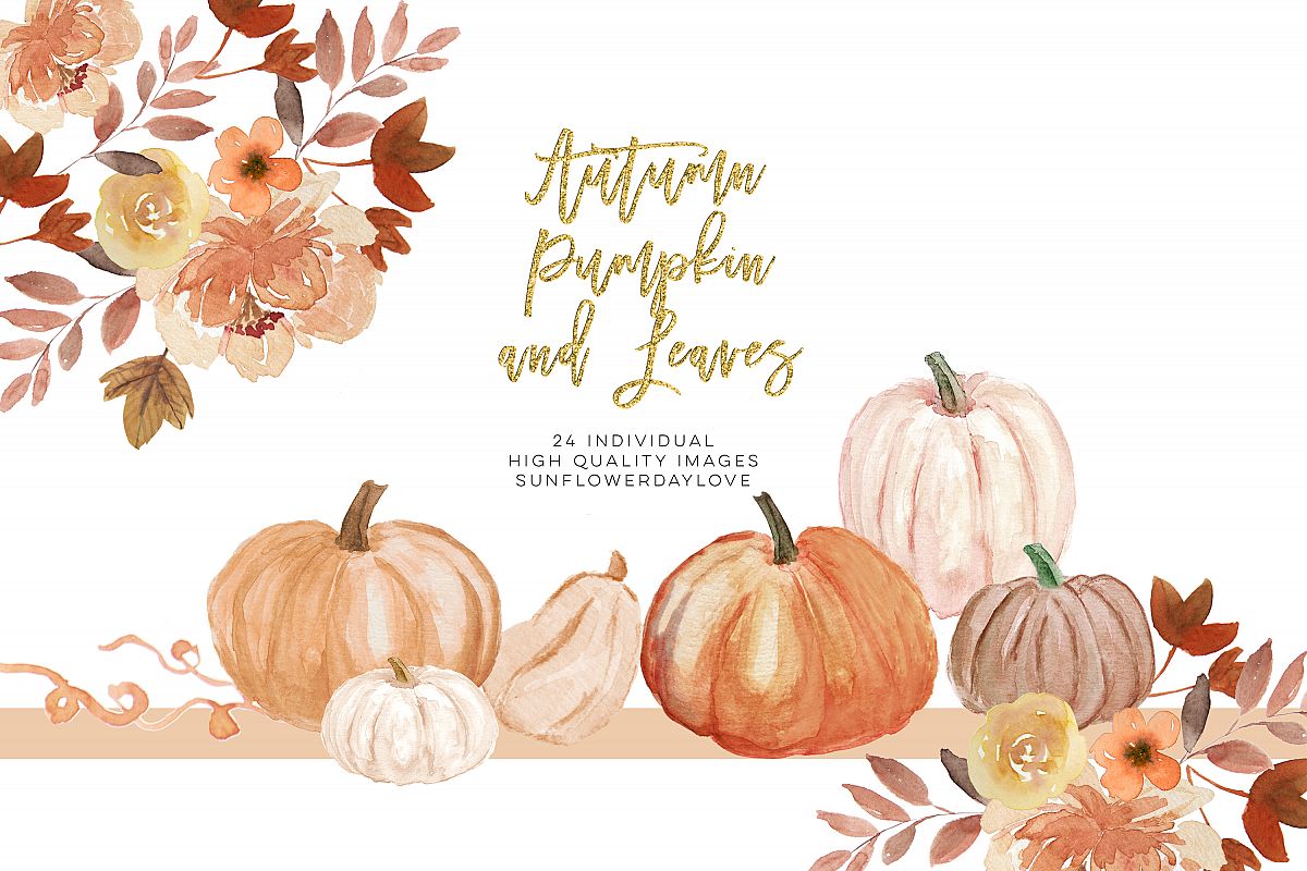 Fall Leaves clipart, Simple Fall Autumn Watercolor clipart, example image 1