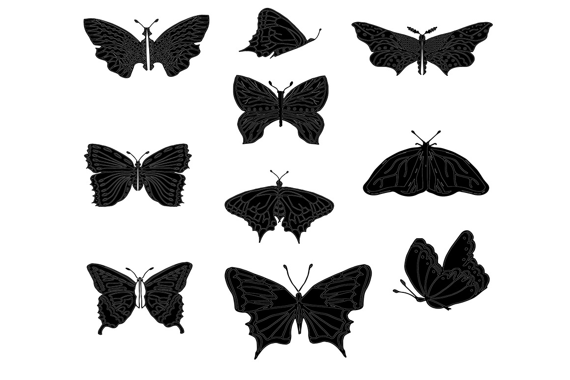 Set of butterflies, isolated on white, collection of silhoue example image 1