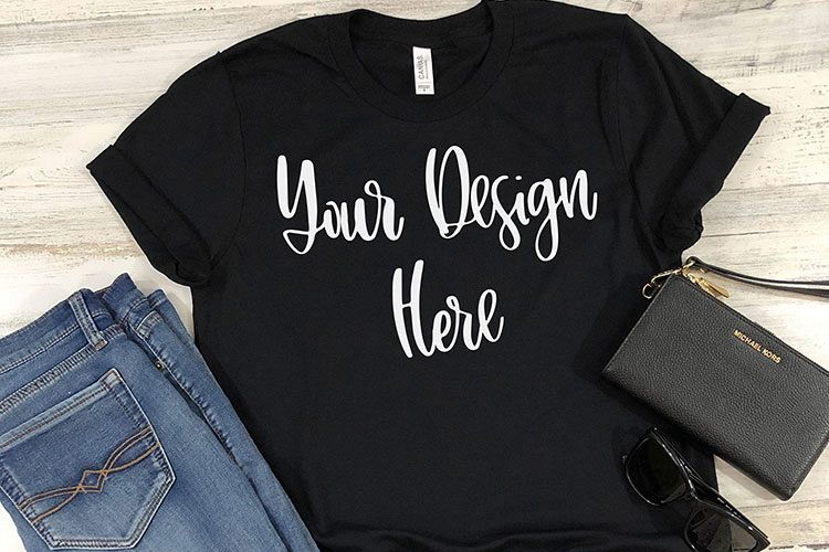 Bella 3001 Black Shirt Mockup Photo - Flatlay Photo example image 1