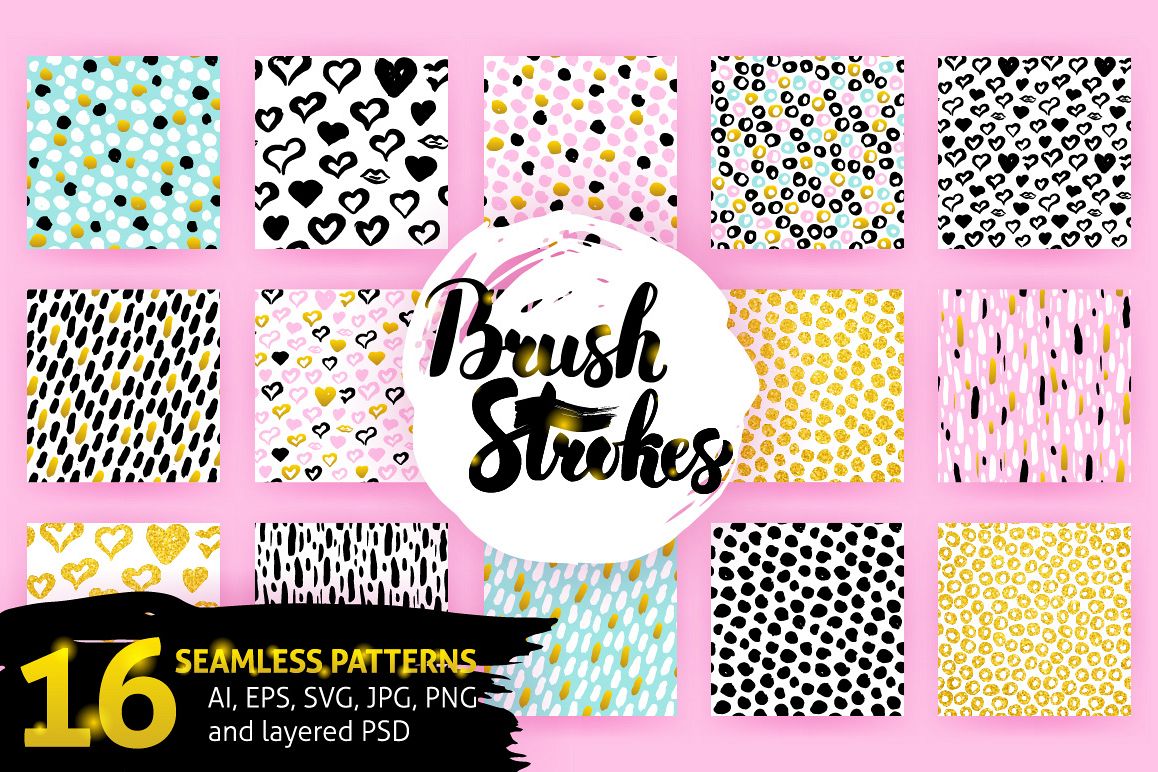 Brush Strokes Trendy Seamless Patterns example image 1