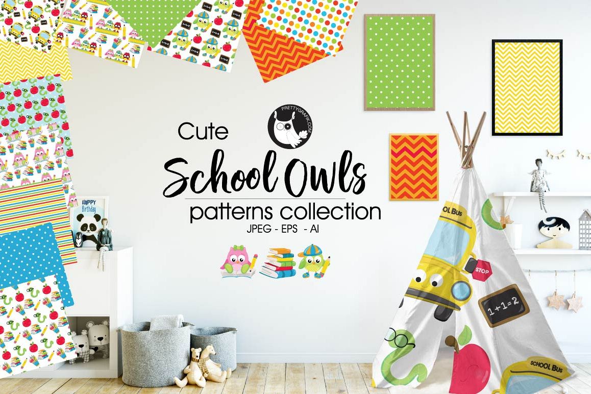 SCHOOL-OWLS, digital papers example image 1