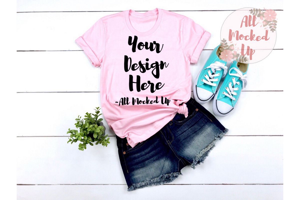 Bella Canvas 3001 PINK Shirt Mock Up - 3/19 example image 1