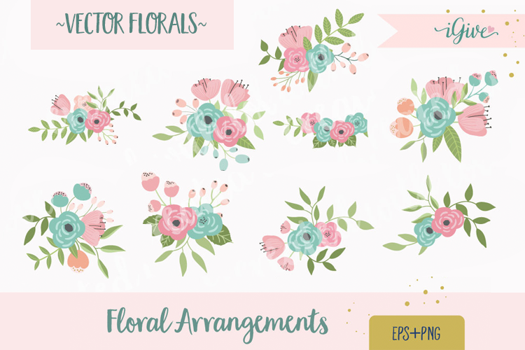 Wedding Florals - Mint, Pink and Blush - Vector Florals example image 1