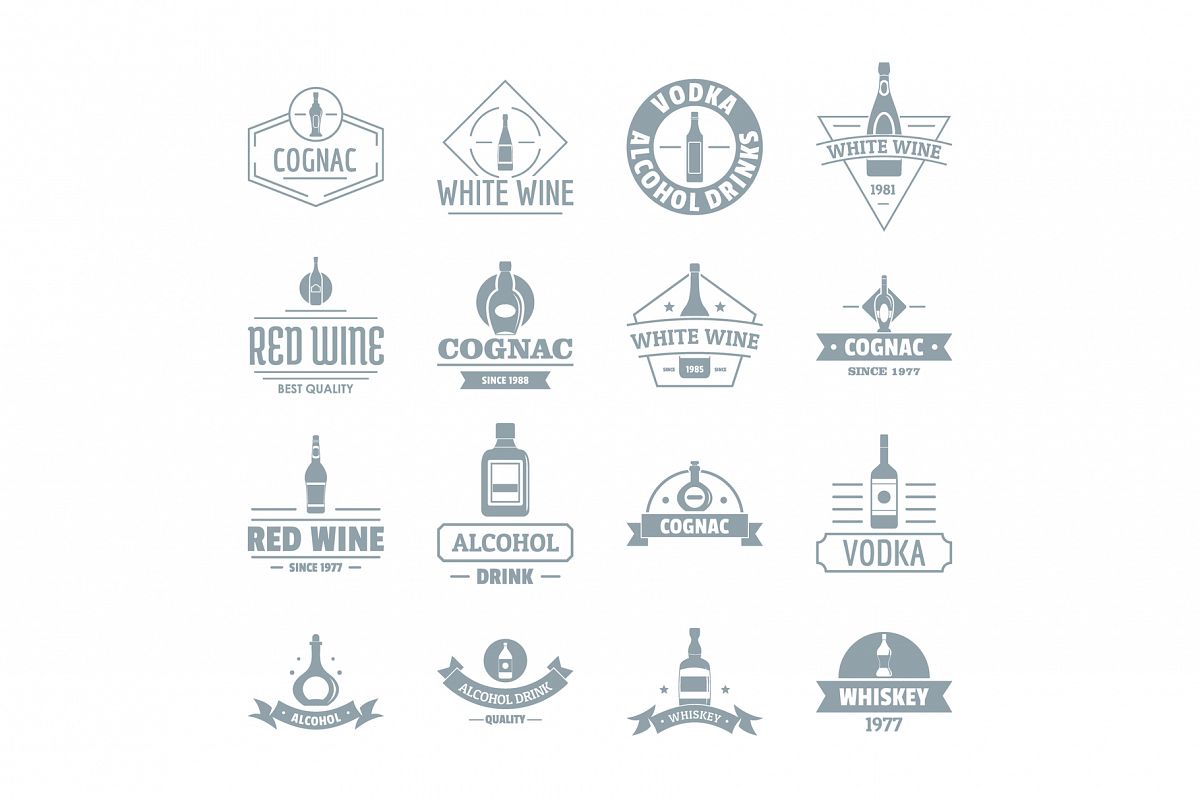 Alcohol logo icons set, simple style example image 1