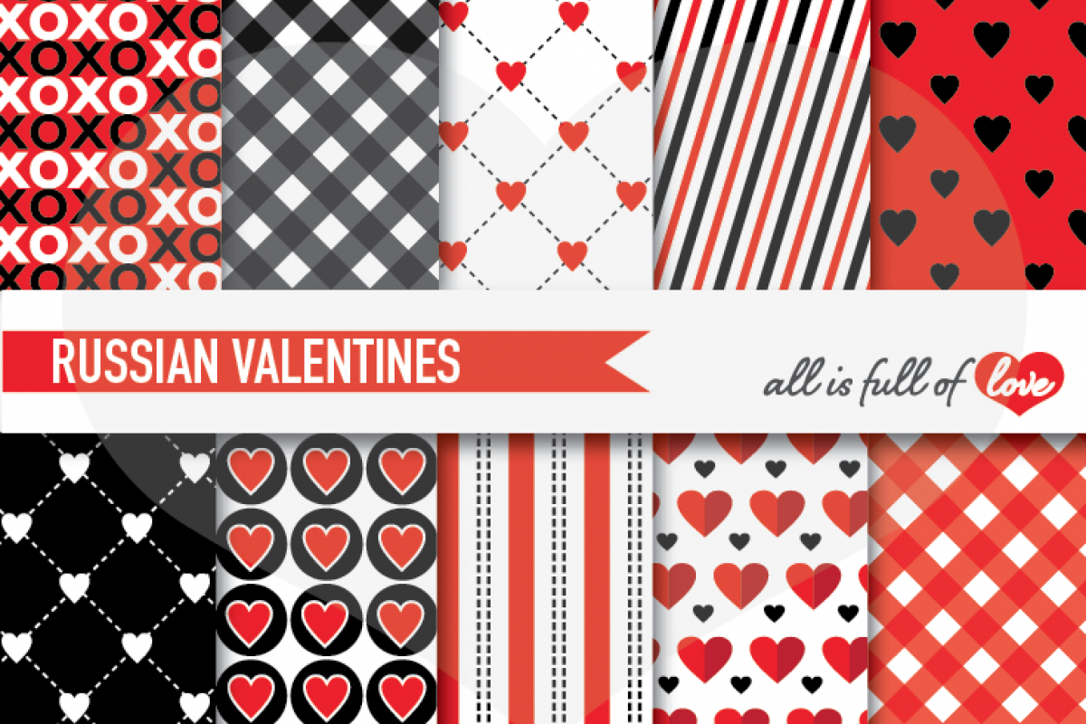 Red and Black Valentines Day Patterns Casino Love Digital Paper Pack example image 1